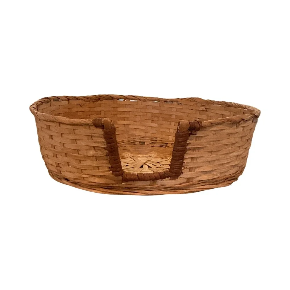 Vintage Woven Splint Wood Utility Basket Round Mail‎ Organizer 10.5 Inch Brown
